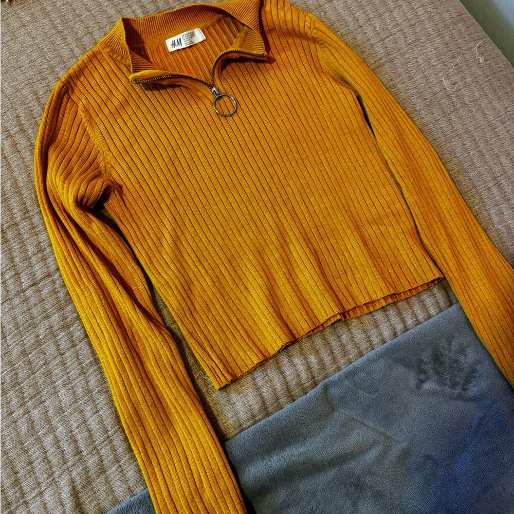 H&M 12/14 Yolk Yellow Ribbed Long sSeeve